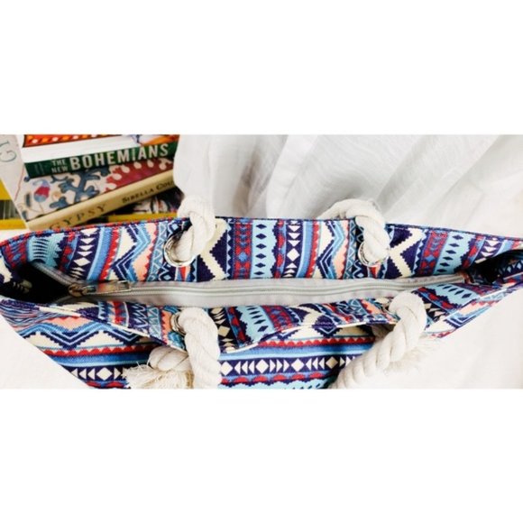 SOLD ☆New Tribal Print Canvas Beach To te Bag - Picture 5 of 5